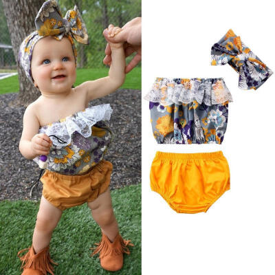 

Fashion Toddler Newborn Baby Girls Floral Outfits Clothes Lace Vest Tops Shorts Pants Headband