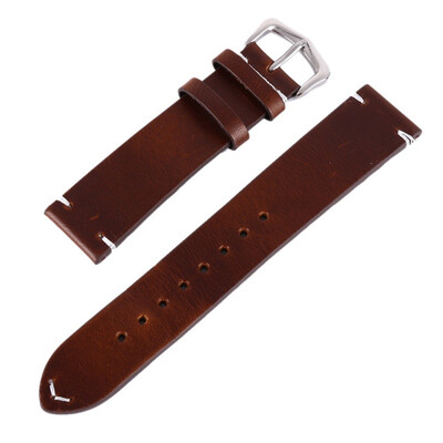 

Man Women Handmade Leather Wrist Watch Band Strap Belt Silver Polished Buckle