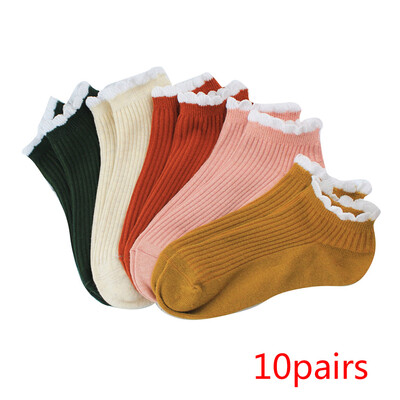 

10 Pairs Women Socks Lace Spring Summer Knitting Ankle Low Hosiery Ladies Candy Color Cotton Socks