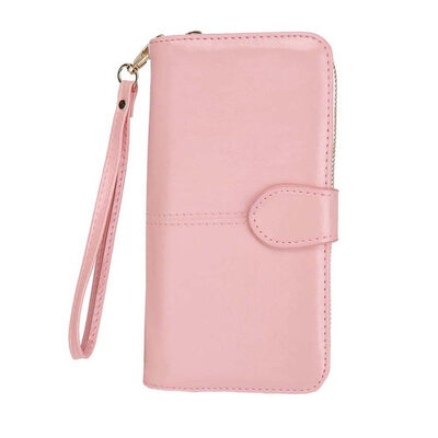 

Solid Color Women Zipper Wristlet Faux Leather Long Wallet Purse Phone Holder