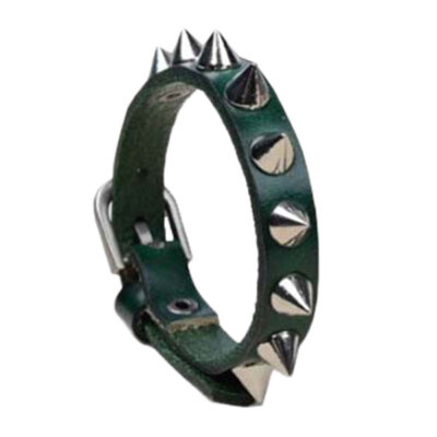 

Unisex Punk Derme Bracelet Silver Spike Rivet Cone Black Leather Cuff Wristband