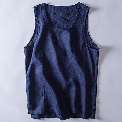 

Toponeto Mens Baggy Cotton Linen Solid Pocket Sleeveless O-Neck Vest Tank Tops Blouses