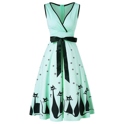 

Cat Print Midi Fit&Flare Dress