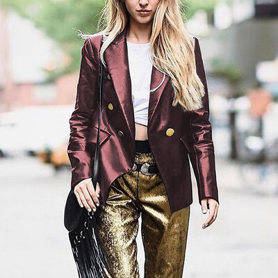 

Womens Plus Size Shiny Coats Casual Party Long Sleeve Lapel Collar Blazer Jacket