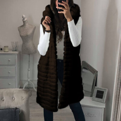 

Toponeto Womens Ladies Warm Faux Fur Coat Jacket Winter Solid Hooded Sleeveless Outerwear