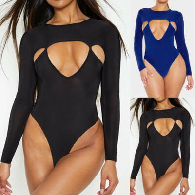 

Women Hollowing Long Sleeve Bodysuit Leotard Blouse Top Romper Jumpsuit Lingerie
