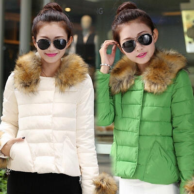 

Women Winter Fur Collar Down Jacket Hooded Parka Coat Outerwear