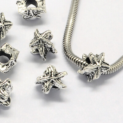 

Alloy European Beads Large Hole Beads Starfish Antique Silver 10x10x9mm Hole 45mm