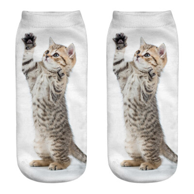 

1Pair Women Low Cut Ankle Socks Funny Socks Cat Cartoon 3D Printing Socks Cotton Hosiery Printed Socks