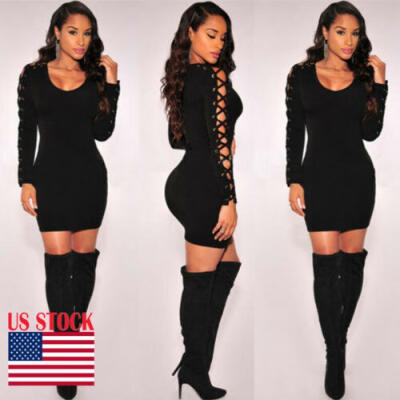 

Womens Bandage Sexy Long Sleeve Bodycon Short Mini dress Cocktail Party Clubwear