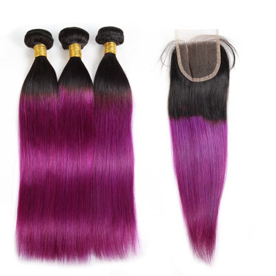 

Ishow 8A Brazilian Hair Weaves Extensions 3pcs 1bPurple Straight Human Hair Bundles with Closure