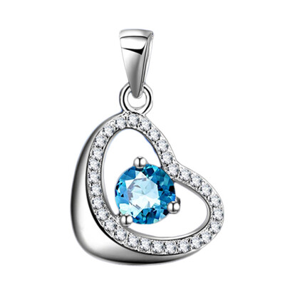 

Hot Sale New Korean Fashion Jewelry Pendant Wholeheartedly Necklace Sapphire Blue Topaz Heart Pendant