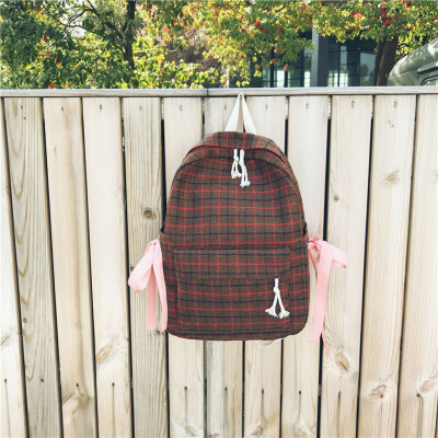 

Tailored Women Sen Literary Retro Plaid Bag Female Small Fresh Plaid Bow Student Backpack