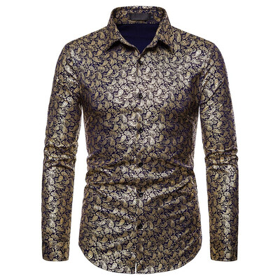 

Tailored Mens Baggy Blazer Print Turn-down Collar Button Long Sleeve Shirts Blouse