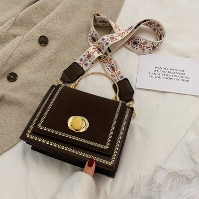 

Simple texture bag fashion wide shoulder scrub small square bag new 2019 portable womens bag shoulder Messenger bag