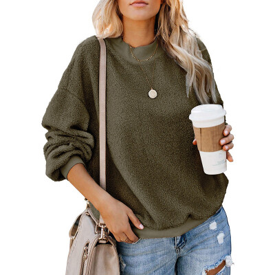 

Ladies Round Neck Long Sleeve Sweater Solid Casual Jumper Loose Warm Pullover