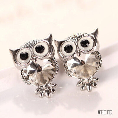 

Colorful Crystal Women Girls Charms Owl Stud Earrings Cute Jewelry Personality White Gold Color Ear Accessories