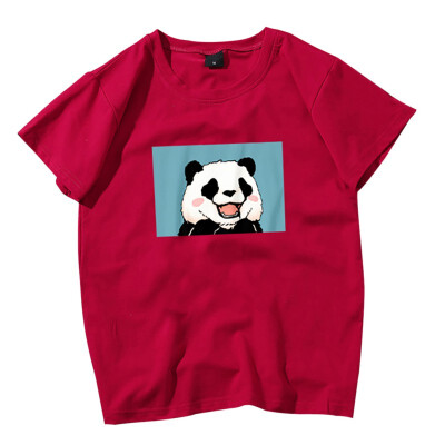 

Cartoon Panda Print T-Shirts Womens Tops Simple Casual Round Neck Short-sleeved Tees