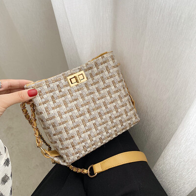 

Tailored Fashion Women Retro Weave Wool Bucket Bag Crossbody Bag Chain Shoulder Bags