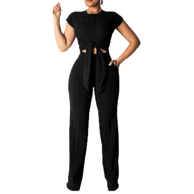 

Women 2 Piece Outfits Short Sleeve Crop Top Pants Set Casual Jumpsuit Rompers
