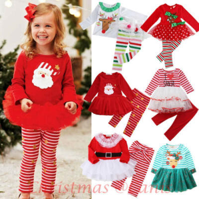 

USA Christmas Toddler Kid Baby Girl Xmas Santa Party Tutu Dress Outfits Clothes