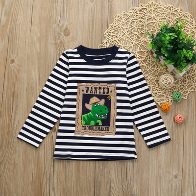 

Child Kid Infant Dinosaur Embroidery Striped Tops Blouse T-shirt Outfit Clothes