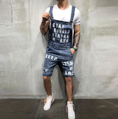 

Gobestart Mens Letter Pocket Jeans Overall Jumpsuit Streetwear Overall Suspender Pants