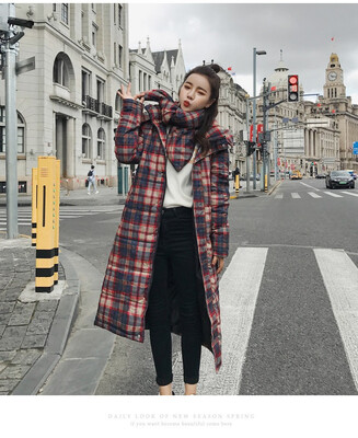 

Winter2018 winter cotton-padded jacket womens long style thick plaid hat&hat fashionable down cotton-padded jacket thick coat