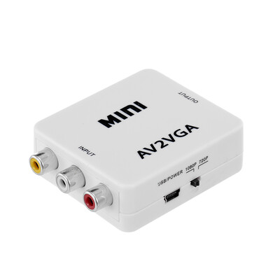 

AV to VGA Adapter 1080P HD Mini VGA Converter ABS Shell Video Converter for STBComputer White