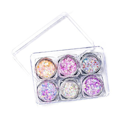 

6 ColorsSet Eyes Glitter Sequins Iridescent Flakes Shiny Gel Cosmetic Chunky Glitter for Eye Shadow Body Nail Lips Face Hair Glit