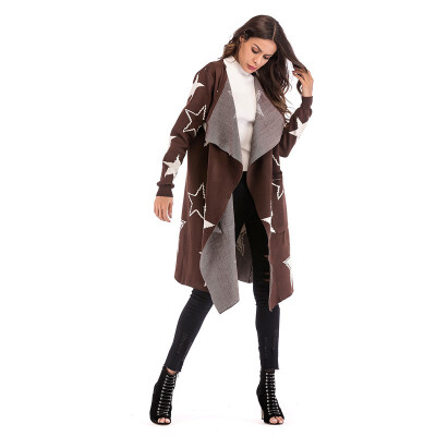 

Sweater knitted jacket womens wear autumn 2018 European&American womens loose star pattern knitted cardigan long coat