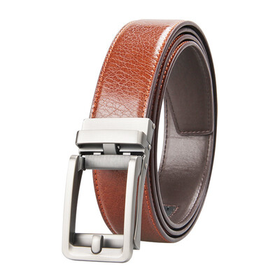 

BPSTAR Mens Automatic Buckle Genuine Leather Mens Ratchet Belt Business Series Mens Real Brown Belt for Pants