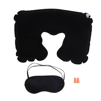 

Flocking Soft U Shaped Air Inflatable Pillow with Eyes Cover Earplugs