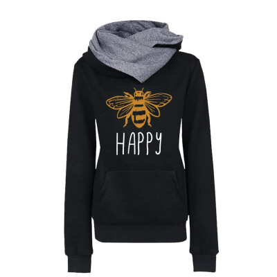 

Tailored Women Lapel Pullover Long Sleeves Bee Printed Hoodies Sweatshirt