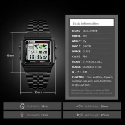 

Waterproof SKMEI Men&39s Stainless Steel LED Digital Sport Quartz Wrist Watch Gift