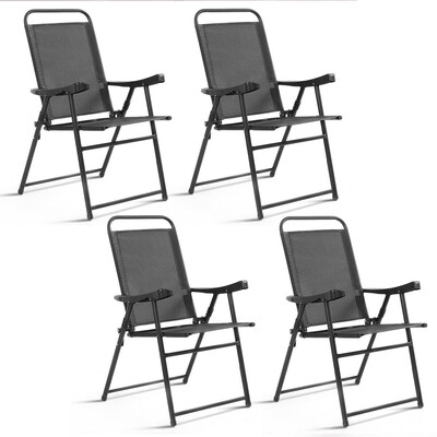

Set of 4 Folding Sling Chairs with Armrest