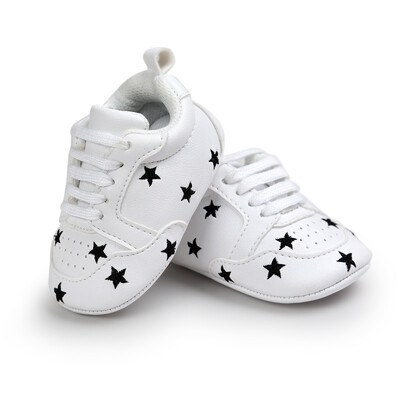 

Baby Shoes Newborn Boys Girls Heart Star Pattern Shoes Kids Toddlers Lace Up PU Sneakers 0-18 Months Baby First Walkers