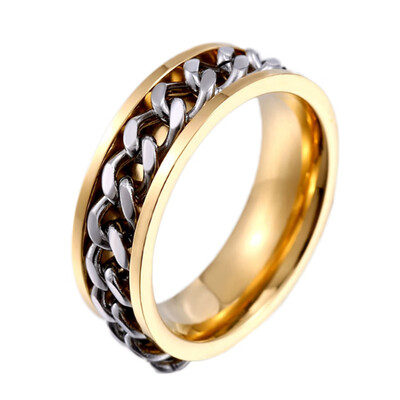 

Fashion Ring Stainless Steel rainbow ring Cool New Man Rainbow Spinner Steel Spinner Chain Ring