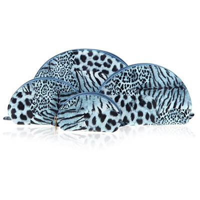 

4 Pcs Set Cosmetic Bags Multifunction Make Up Cases Leopard Shell Shape Blue