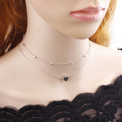 

Simple Double Layers Chain Heart Pendant Necklace Choker Women Jewelry Women Daily Accessaries