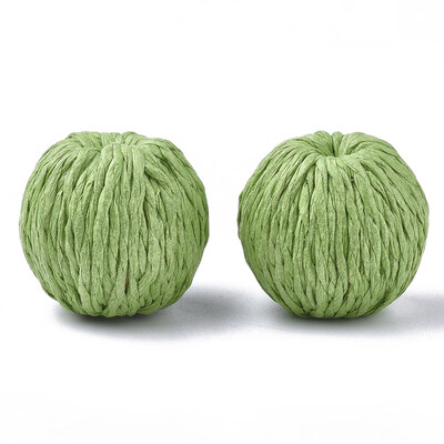 

Handmade Paper Woven Beads with Wood Inside Imitation Raffia Round LimeGreen 2527x25mm