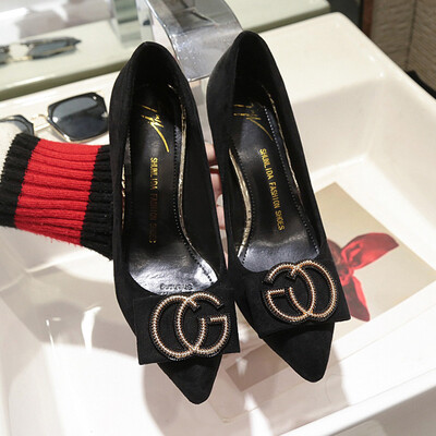 

Single shoe female spring wear 2019 new metal buckle tip fine heel Korean version fashion 100 sexy high heel shoe tide
