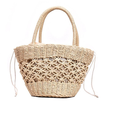 

Beach Sen paper rope weave pattern portable straw bag shoulder bag ladies knit bucket fashion handbag