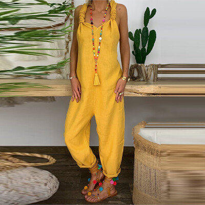 

Tailored Womens Fashion Summer Casual Solid Color Bib Pastoral Simple Bib Jumpsuit