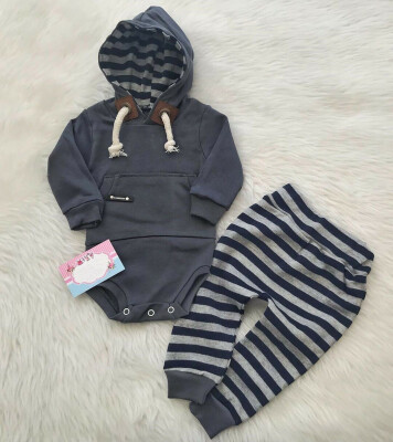 

Toddler Newborn Baby Boy Hooded Tops RomperStriped Long Pants Outfit Clothes