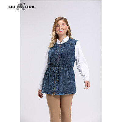 

LIH HUA Womens Plus Size Casual Denim Vest stockinet high flexibility Womens Casual Vest