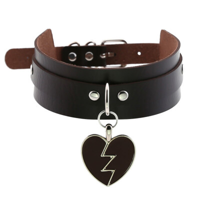 

Leather Choker Lightning Heart Collar Bondage Goth Punk Rock Sexy Heart-Broken Pendant Choker Necklace