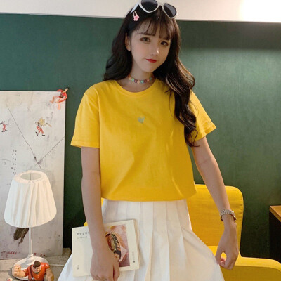 

Women T-Shirt colorful Tops Cute Girl Love Heart Embroidery Print T-Shirt Female Casual T shirt Women T Shirt Summer