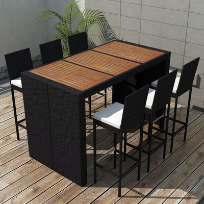 

7 Piece Outdoor Dining Set with Cushions Poly Rattan Black