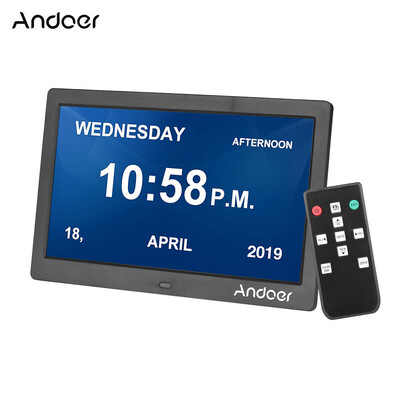 

Andoer 10 Inch 1024600 IPS Digital Clock Alarm Clock Calendar & Photo Frame with 24G Ultra-sensitive Remote Control Large Subtit